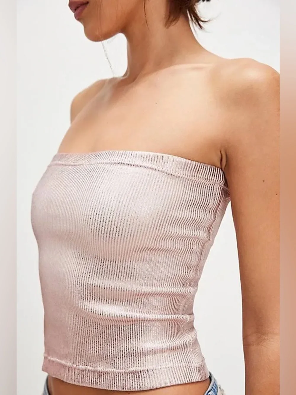 *NWT* Intimately Free People Women’s Pink Foil Carrie Tube Top, Size Medium - Picture 1 of 9